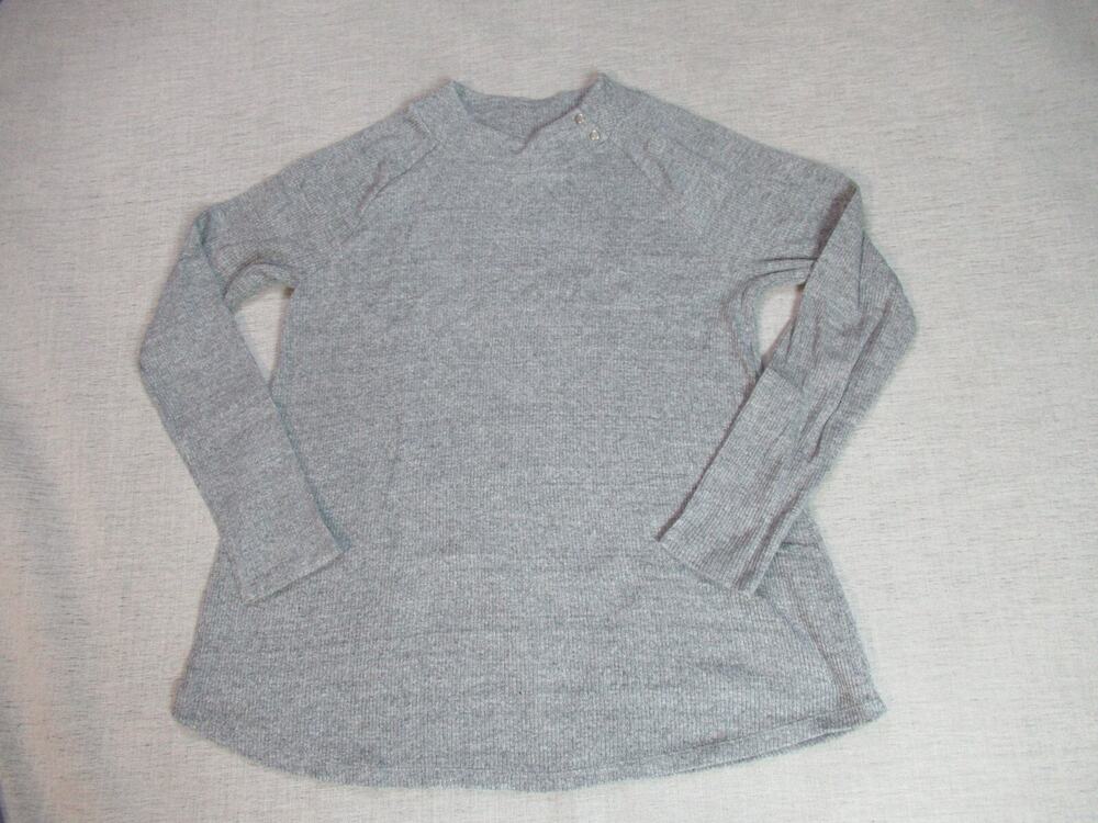 J Jill Top Womens Medium Gray Ribbed Knit Long Sleeve Shirt Casual Work Cozy